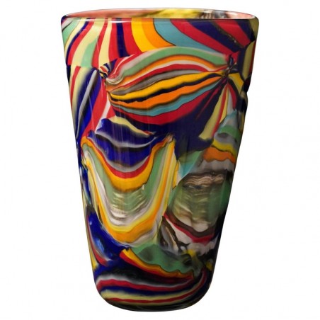 V 10 Vaso rotondo multicolore italiano "Murrine" di Murano, 1980