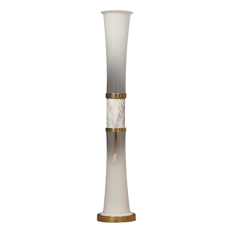 Lampada da terra bianca in vetro di Murano e marmo di Carrara, 1970 Lampada da terra bianca in vetro di Murano e marmo di Carrara, 1970