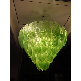 L 75 Lampadario con foglie di Murano color verde