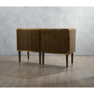 CR175 Credenza in vetro verde, tortora ed ottone