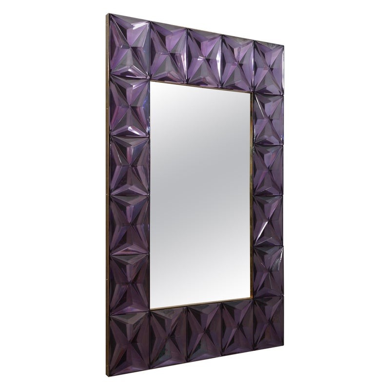 SP 48 Specchio di Murano da parete in vetro viola forte e ottone, 2019