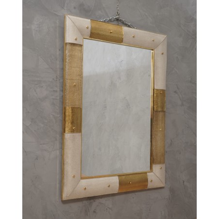SP 52 Specchio da parete in vetro e ottone color oro e bianco di Murano, 1980